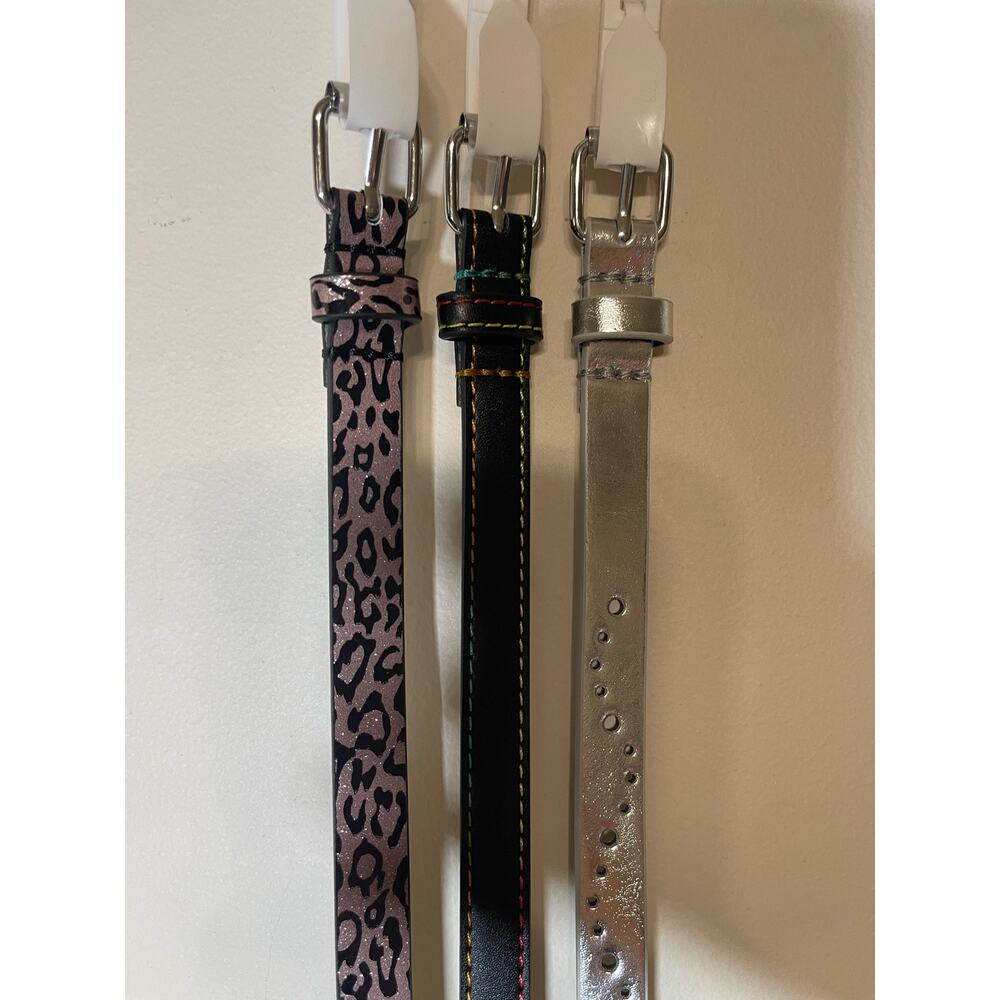 Cat & Jack Girls Belt Set 3 Pack Leopard Black Silver Adjustable Girl's Size S